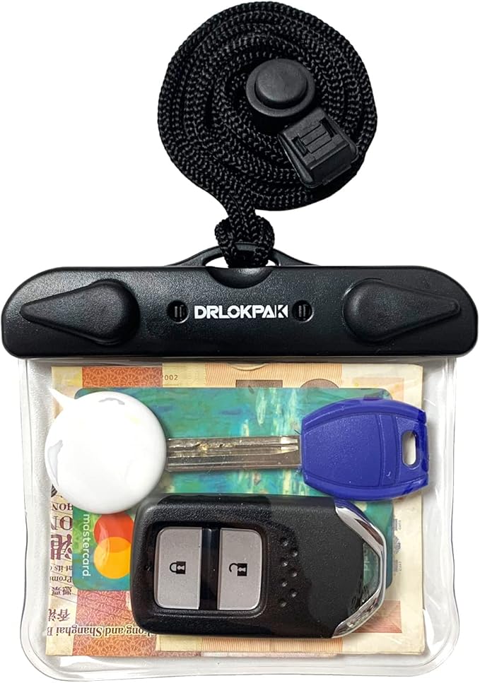DRLOKPAK Submersible Waterproof Wallet Surf Dry Car Key FOB Case Bag 2Pack Waterproof Pouch Holder For Key Credit Door Ship Card Cash ID Driver Fishing Hunting License(Clear+Clear