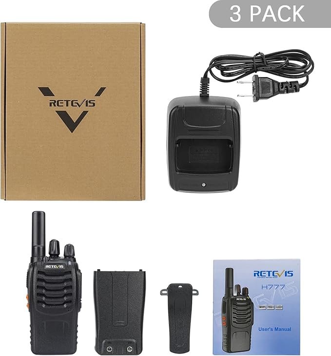 Retevis H-777 Walkie Talkies Rechargeable, 2 Way Radios Long Range, Portable FRS Two-Way Radios, Short Antenna, LED Flashlight, for Adults Family Outdoor (3 Pack)