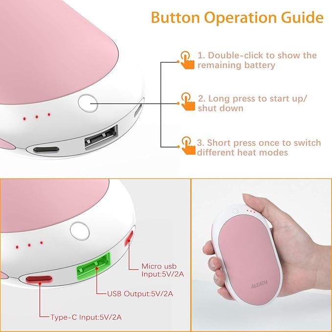 Rechargeable Hand Warmers 6000mAh Portable: Aleath Warm Gifts for Outdoor Hunting Camping - 2 Pack Electric Hot Handwarmers for Women Men
