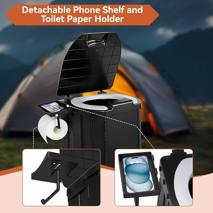 Portable Camping Toilet Upgraded Soft Camp Toilet Seat with Paper Holder- Travel Potty Perfect for Emergency Preparedness, Backcountry, Car, Boat, Road Trips.