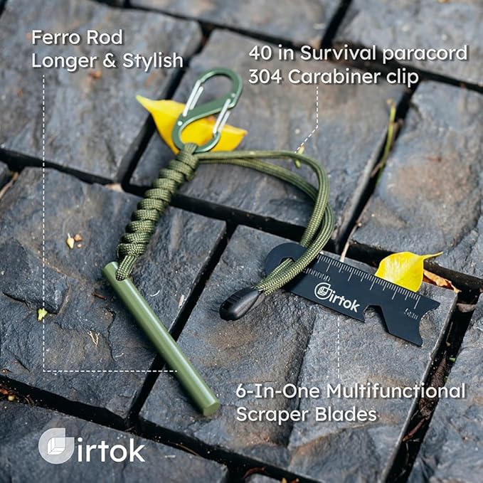Camping Fire Starter Survival Tool,Large Size & Stylish Eye-catching Colors Ferro Rod with a Hemp Wick,Carabiner Clip & Survival Paracord,Survival Kit for Camping, Hiking & Emergency