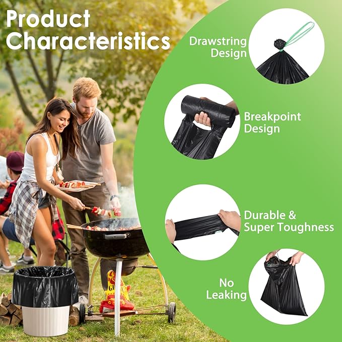 Portable Toilet Bags,8 Gallon Drawstring Trash Bags 80 Counts for Compostable Trash Bags for Outdoor Car Camping
