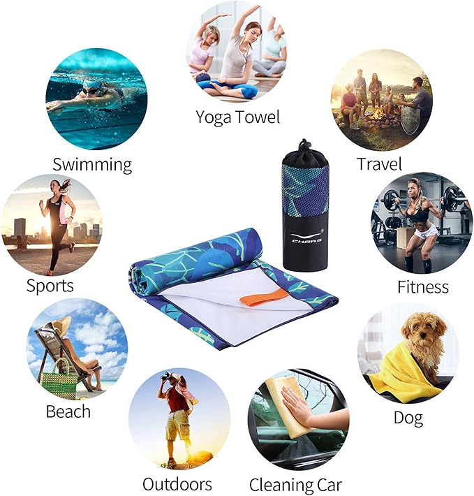 CHARS Microfiber Quick Drying Beach Towel Super Absorbent & Sand Free Towel for Kids Teens Adults Travel Gym Camping Pool Yoga Outdoor and Picnic(63"×31"/63"×39")