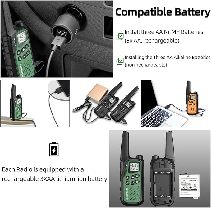 Baofeng Walkie Talkies with 22 FRS Channels, Long Range Walkie Talkies for Adults MP25 Family Walkie Talkie Two Way Radio with LED Flashlight LCD Display for Hiking Camping (Green,Include Battery)