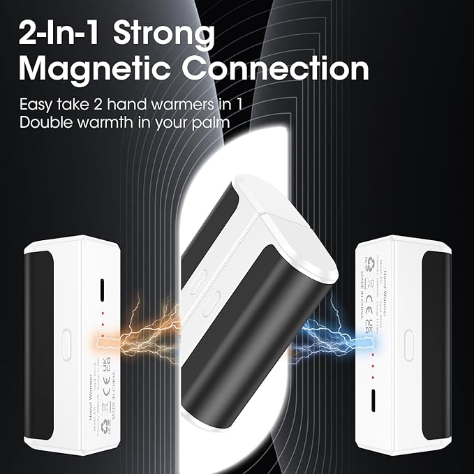 Magnetic Hand Warmers Rechargeable 2 Pack 6000mAh Electric Portable USB Hot Pocket Sized Hand Warmer 18Hrs Long Heating Heater Therapy Gifts for Men Women Camping,Hunting,Golf,Travel Essentials