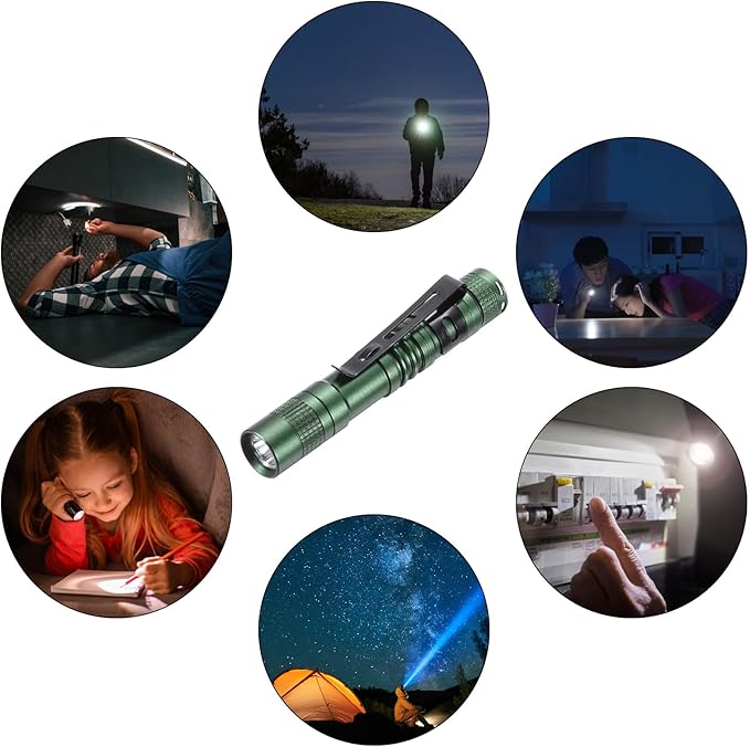 PATIKIL Mini Flashlight with Clip, Super Light Small LED Pen Flashlights Aluminum White Light Torch Battery Powered for Camping Hiking, Green