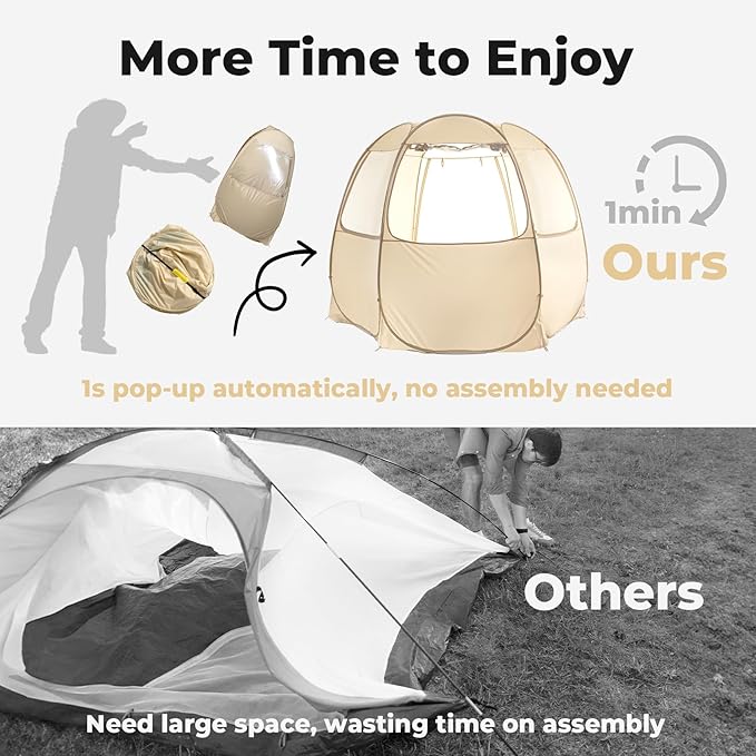 LEEDOR Pop Up Screen House Tent, UPF 50+ and Windproof Dome Outdoor Canopy Tent with Roll Up Zipped Door Privacy Gazebo, Compact and Lightweight for Party Camping Fishing Picnic, Grey