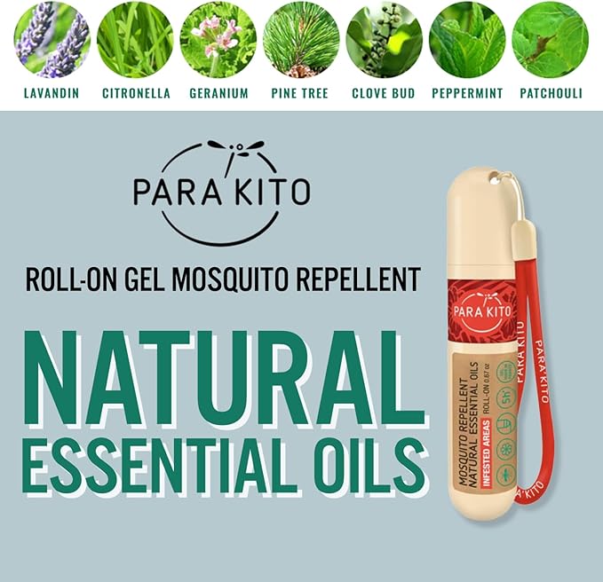 PARAKITO Roll-on Gel Mosquito Repellent for Kids & Adults | w/Vitamin E & Citronella Oil | Travel Size Bug Repellent for Hiking & Camping Accessories | DEET-Free Protection (0.67 oz)