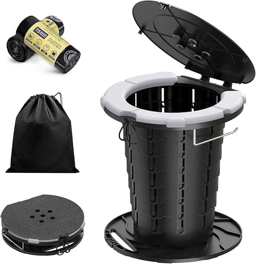 CKE Upgraded Retractable Portable Toilet for Camping with Soft PU Cushion, 300LBS Folding Toilet Adjustable Height Camping Toilet for Adults Kids, Portable Potty Travel Foldable Toilet for Camping/Car