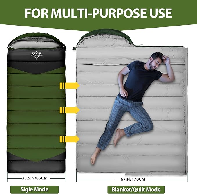 Sleeping Bag for Adults Cold Weather & Warm, Lightweight Backpacking Camping Hiking Essentials Gear for Kids 10-12 Girls Boys Compact w/Compression Sack Indoor Outdoor Sleep Must Haves