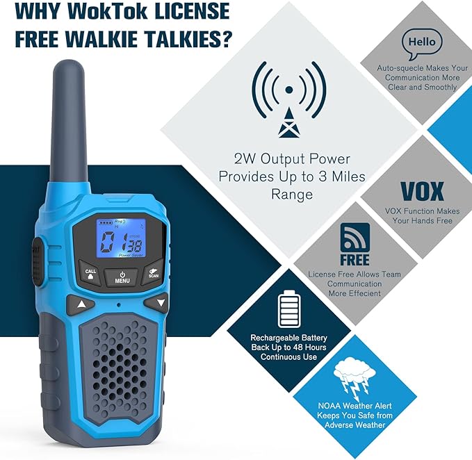 Walkie Talkies for Adults Rechargeable,Long Range Two Way Radios 22 Channels VOX NOAA Weather Alert Family Walkie-Talkie for Outdoor Adventures, Camping, Hiking, Hunting 2 Packs