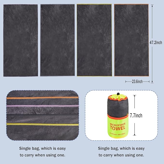 Dofilachy 4 Pack Camping Towel - Quick Dry Towel - Microfiber Travel Sports Towel - Super Absorbent Swim Towel (4, Yellow)