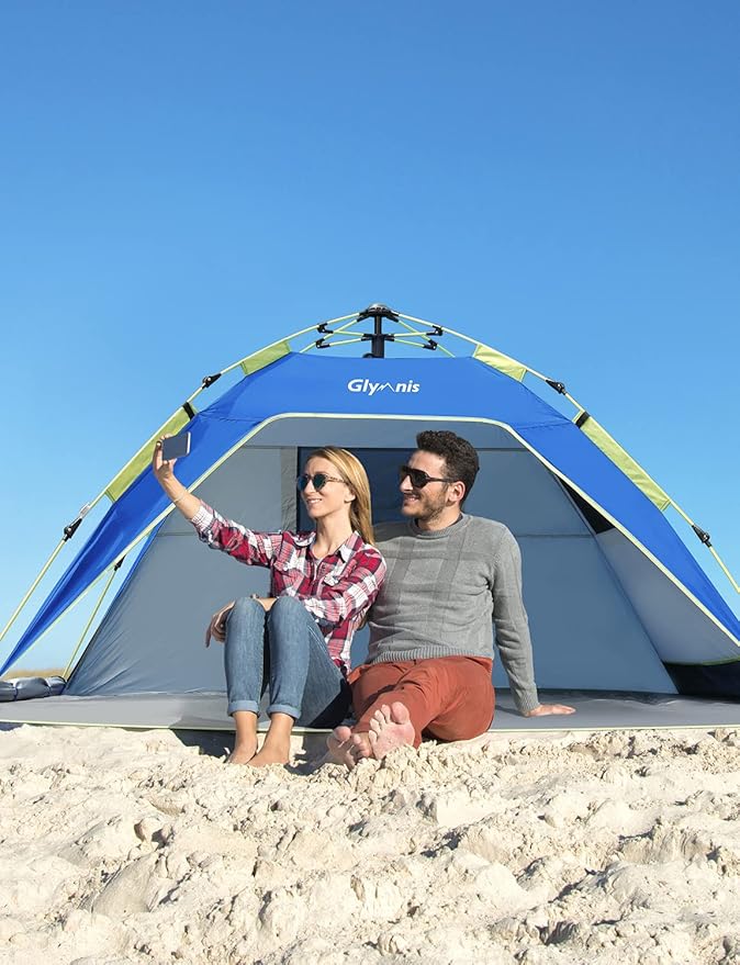 Pop Up Beach Tent Sun Shade Shelter for 3-4 Person with UPF 50+, Lightweight & Easy Setup, Vent Windows & Zippered Door, Extended Floor Family Instant Beach Tent