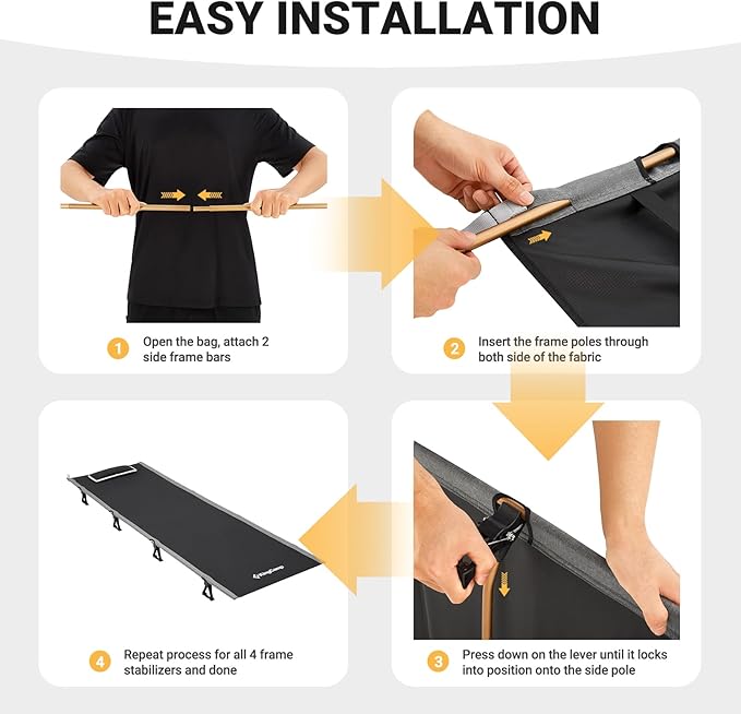 KingCamp Camping Cot, Folding Portable Heavy Duty Ultralight Cots for Adults Camping Tent Hiking Backpacking Mountaineering Travel Indoor Outdoor Indoor Base Camp with Pillow, Support 265 Lbs