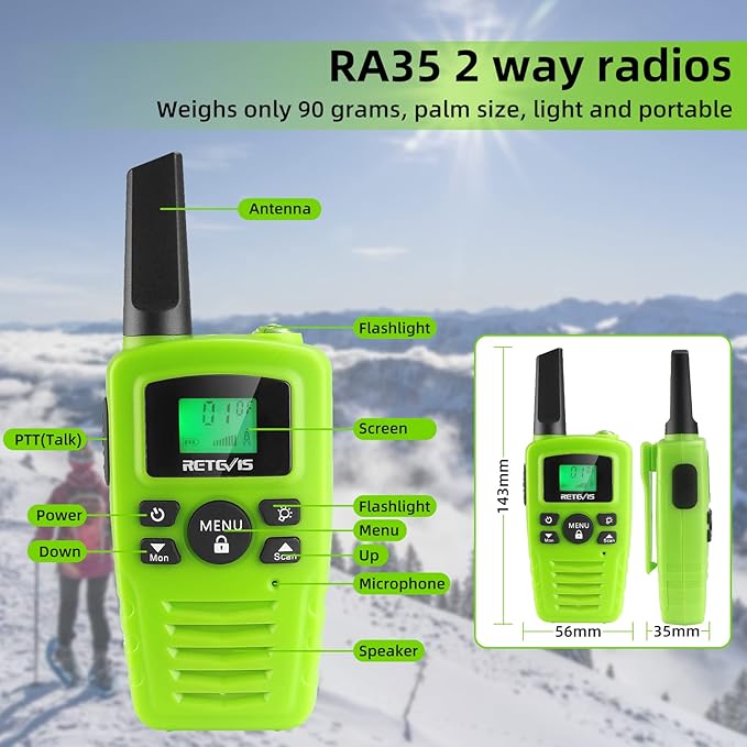 Retevis RA35 Walkie Talkies, Long Range Two Way Radios, Easy to Use, Clear Sound Flashlight Keypad Lock VOX, Toddler Walkie Talkie for Boys Girls, Family 2 Way Radio for Biking, Hiking, Cruise 2 Pcs