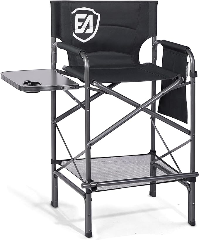 EVER ADVANCED 30.7" Seat Height Directors Chair for Makeup Artist with Side Table Easy Get in Out for Elderly Tall Camping Chair Supports 350lbs Black