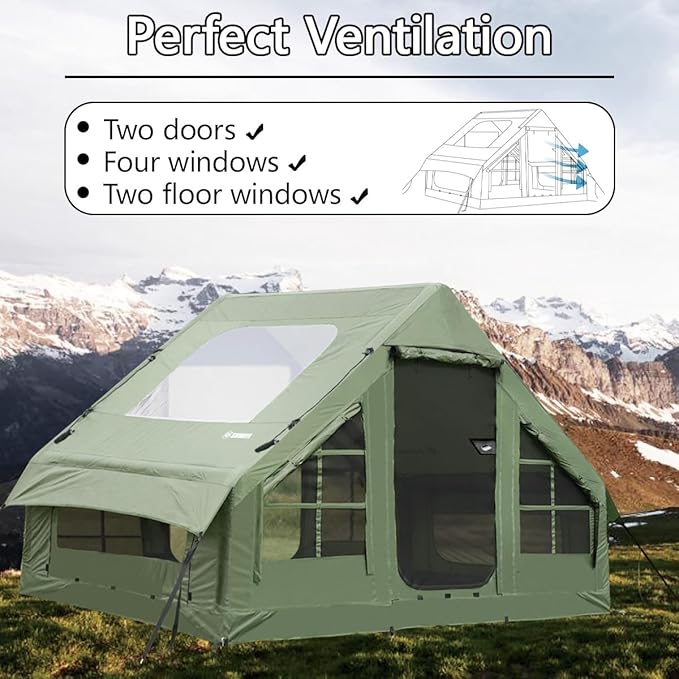 Inflatable Tent for Camping Large Blow Up Tents Glamping 4-8 Person House 4 Season Air with Pump Easy Set up Waterproof Outdoor Oxford