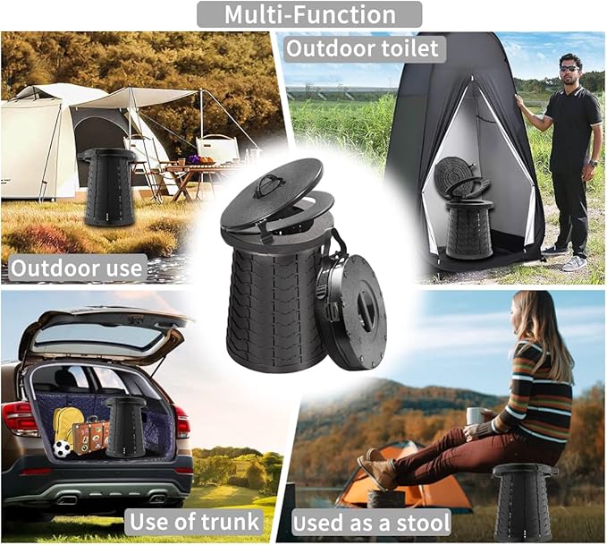 Portable Toilet for Camping Portable Folding Toilet with Carry Bag, Retractable Travel Toilet Foldable Stool Camping Toilet for Adults Kids, Height Adjustable & Sturdy Capacity 880 Lbs
