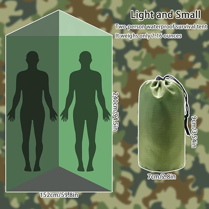 Ultralight Survival Tent 2 Person Emergency Shelter Outdoor Thick Emergency Blankets Nylon Stuff Sack Tube Tent Survival Tarp Camping & Outdoor Survival Kits for Camping Hiking Car Use