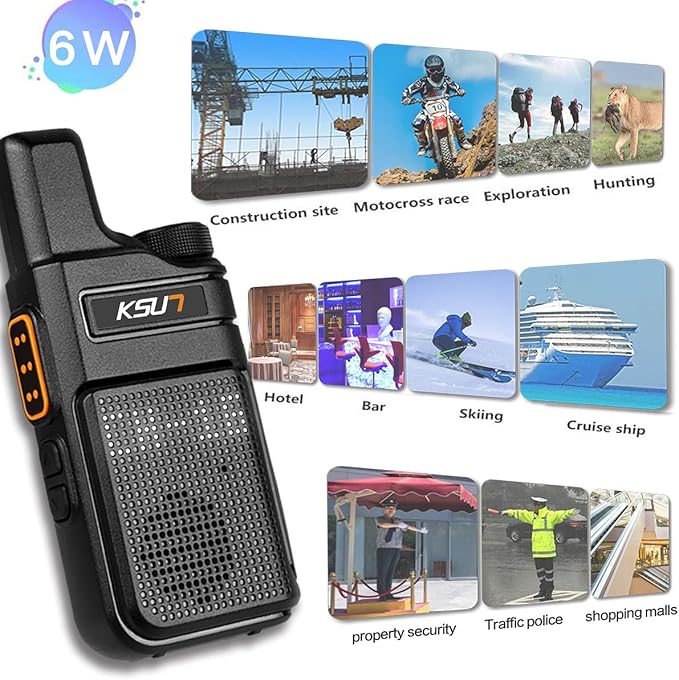 KSUN 4 Pack Walkie Talkies for Adults with Earpiece and Mic 22 FRS Channels Drop-Resistant, Dotted Matrix Display Long Range VOX 4000mAh Battery for Cruise Hiking Camping M6