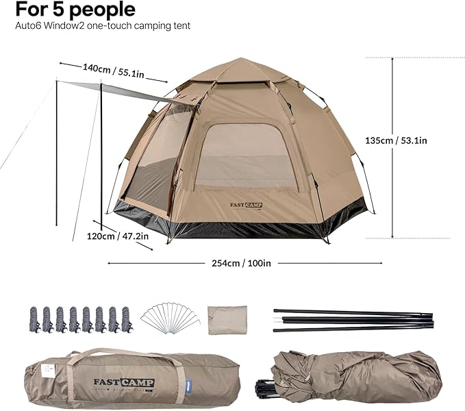 Instant Camping Tent for 4 Person,2 Mesh Windows & 2 Doors,Hexagonal Design,Easy Set Up pop up Tent with Vestibule & Rainfly, Ideal for Family Camp, Outdoor Activity