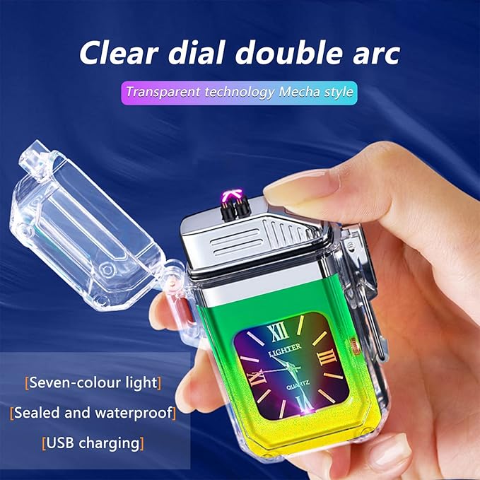 SKRFIRE Outdoor Windproof Flameless Lighter Rechargeable Plasma Double Arc Lighter Fashion Cute Mini Electric Lighter for Boyfriend, Friends and Family (Green and Yellow Gradient)
