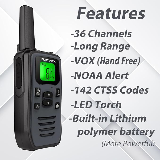 Rechargeable Walkie Talkies for Adults with 36 Channels, Long Range Two-Way Radio Walkie Talky with NOAA Weather Alerts, Emergency Radio for Camping Hiking Gear