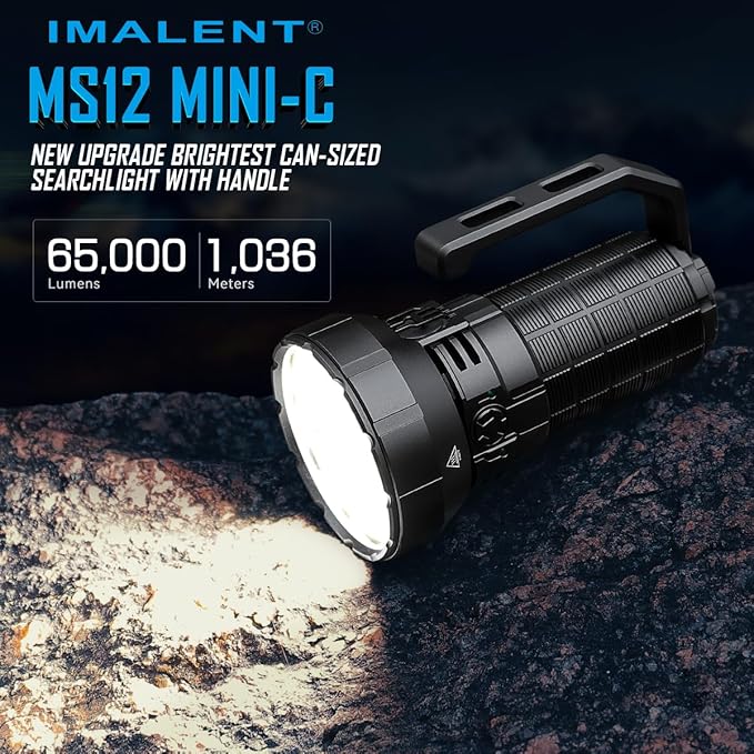 IMALENT MS12 Mini-C Rechargeable Flashlight 65000 Lumens, Tactical Flashlights, Long Range 1036 Meters Super Bright Flash Light with Handle Waterproof Led Flashlight for Emergency (MS12 MINI C)