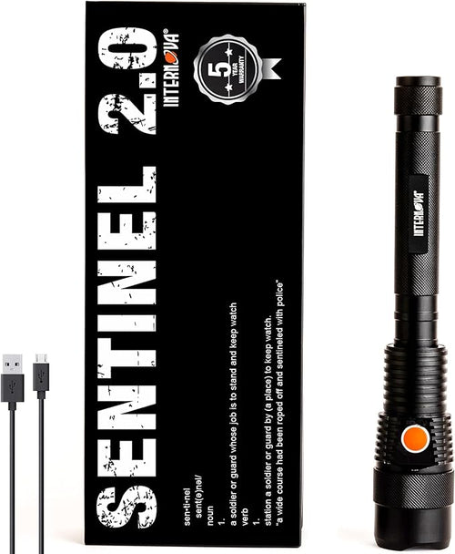 INTERNOVA® Sentinel 2000 Lumen Rechargeable Flashlight 10.5 Inches - LED Flashlight includes USB Cord & Magnetic Sealed Gift Box