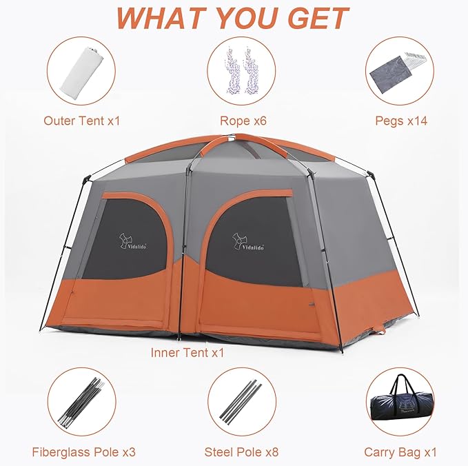 Vidalido Tents,3-4 Person Camping Tent with Extended Vestibule,Weather Resistant Family Tents with Breathable Mesh Windows,Easy Install Waterproof Outdoor Tent for Backpacking and Camping Hiking
