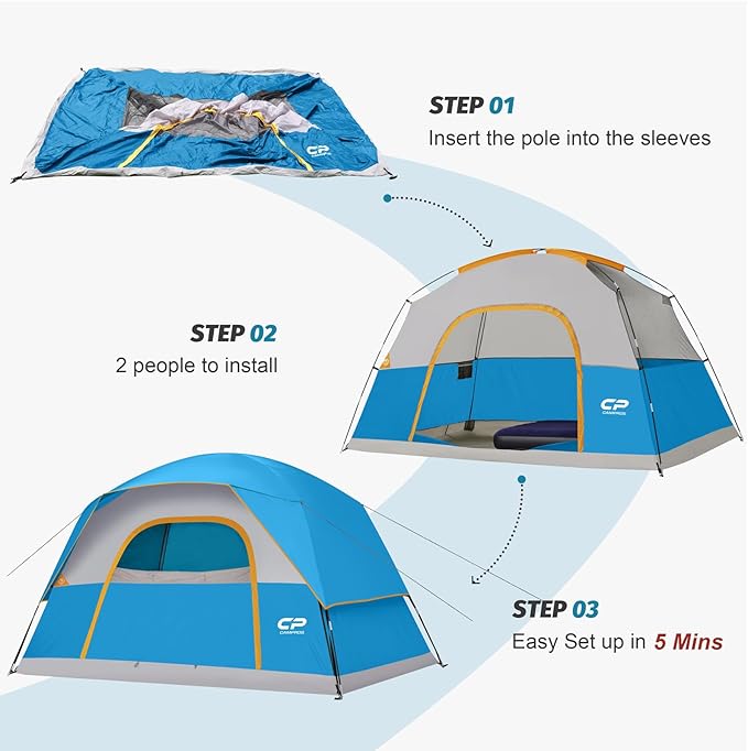 CAMPROS CP Tents for Camping 4 Person Tent Waterproof Windproof Double Layer Camping Tent, Easy Setup Dome Tent with Large Mesh Windows & Wider Door for Outdoor Camping & Hiking