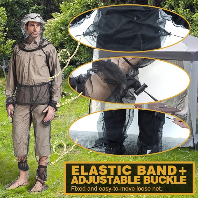HOMEYA Net Suit XXL, Netting with Jacket Hoodie & Pants, Mittens & Socks, Lightweight Fine Mesh Full Body Clothing for Men & Women, for Camping, Hunting, Hiking, Fishing with Free Carry Pouch