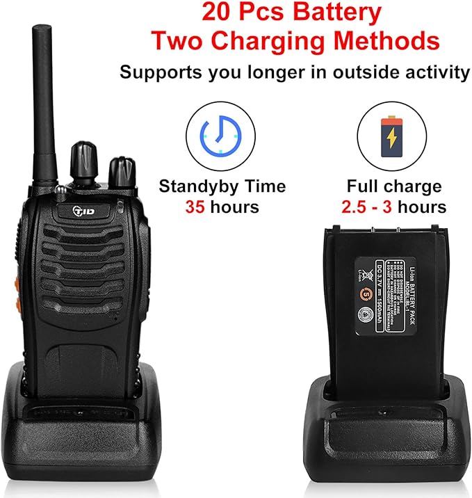 TIDRADIO TD-V2 Walkie Talkies for Adults with Earpiece 2 Way Radios Walkie Talkies Long Range with Flashilght Two Way Radio Rechargeable for Business or Family (20 Pack)