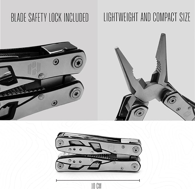 Multitool Plier - 12 In 1 Stainless Steel Pocket Multi Tool With Durable Sheath For Camping, Survival Gear - Safety Locking Camping Accessories With Cutter, Bottle Opener, Screwdriver by Hayvenhurst