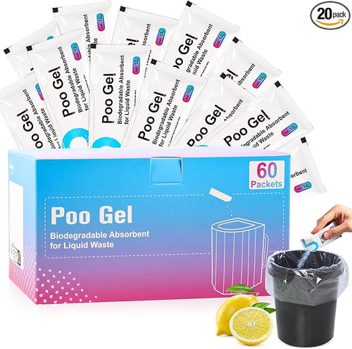 60 Packets 12g Poo Gel for Portable Toilet, Camping Toilet Gel Powder for Potty Bags, Super Eco Absorbent Gel, Portable Toilet Gel Packets for Outdoor Recreation Camping Essentials (60 Packets)