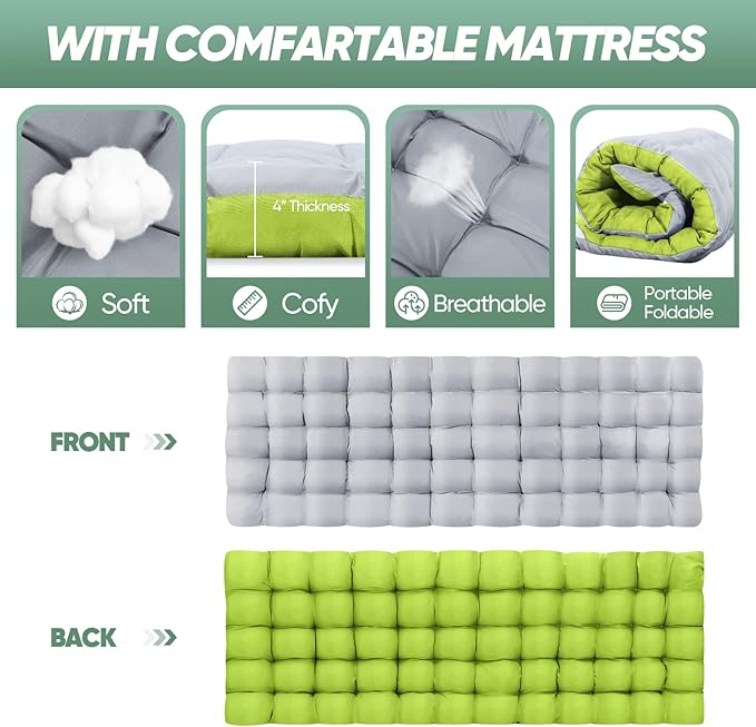 HAITRAL Portable Camping Cot with Mattress - Outdoor Folding Heavy Duty Sleeping Bed with Side Pocket for Adults - Oxford Single Lounge Chaise for Camping Tent Beach Office Max Load 300 LBS (Green)