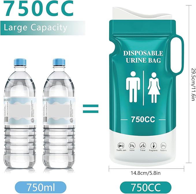 Emergency Portable Urine Bag, 12/24 PCS Travel Urinal Bag for Women/Men, 800ML Disposable Urine Bag Suitable Pee Bags for Travel for Camping, Traffic Jams, Pregnant Women, Children, Patients