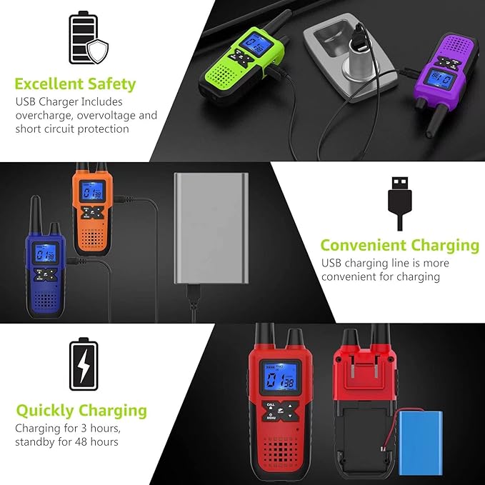 5 Walkie Talkies for Adults Long Range Walkie Talkies Rechargeable - Long Distance Walkie Talkies 5 Pack Family 2 Way Radios Walkie Talkies with Earpiece and Mic Set USB Charger Battery NOAA Alert