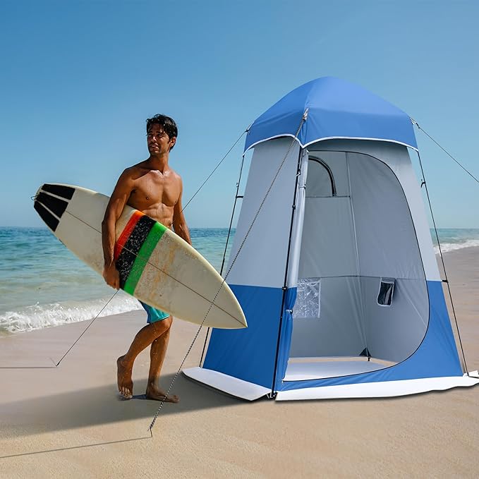 Camping Shower Tent, 7.9 FT Extra Tall Oversize Privacy Tent, Portable Outdoor Bathroom Toilet Tent with Floor, Easy Set Up Privacy Shelter for Dressing, Hiking, Fishing, UPF50+