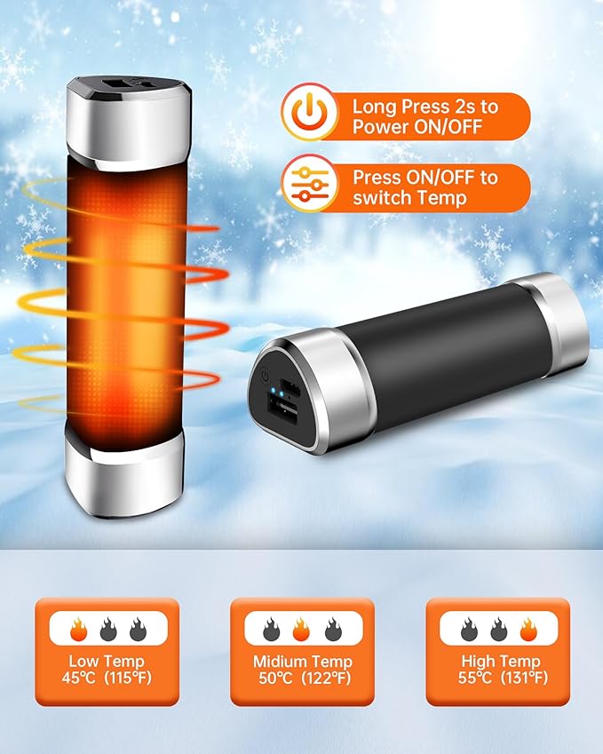 Rechargeable Hand Warmer 10000mAh Pocket-Heater - 2 Pack Reusable Portable Electric Hand Warmers for Golf Outdoor Camping Hunting Hiking Equipment
