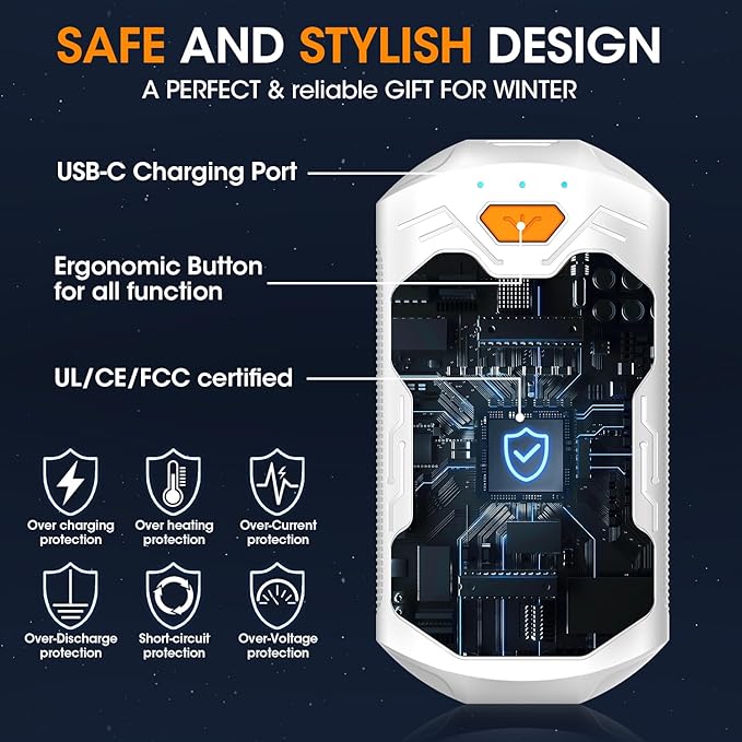 Hand Warmers Rechargeable 2 Pack 20Hrs Long Heating Pocket Size Electric Handwarmers, Portable USB Hand Warmer Heater Therapy Great Gift for Christmas Outdoors, Hunting, Golf, Camping Men Women