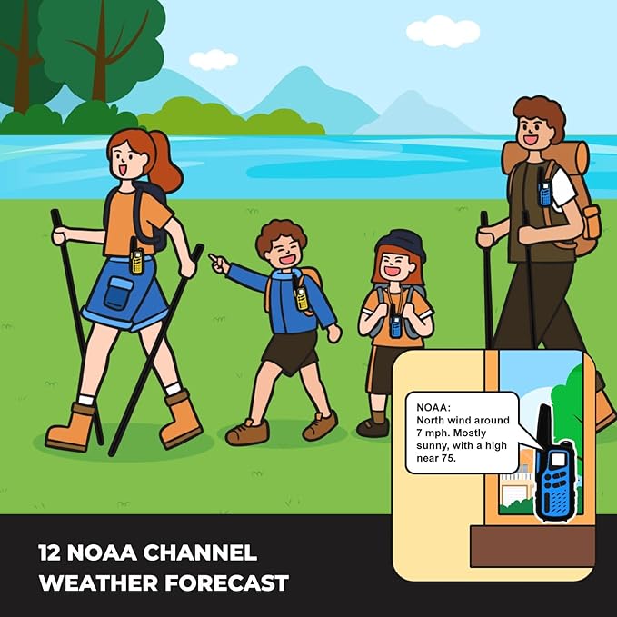 Radioddity FS-T7 Walkie Talkies for Adults Kids Long Range Rechargeable Walky Talky FRS NOAA Two Way Radio, License Free with VOX, USB-C Charging, Flashlight, Earpiece for Camping Hiking, 2 Pack