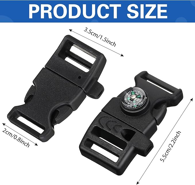 Jexine 50 Pcs Compass Buckle Clips Plastic Paracord Buckles Bracelets Accessories for Camping Travel Emergency Survival