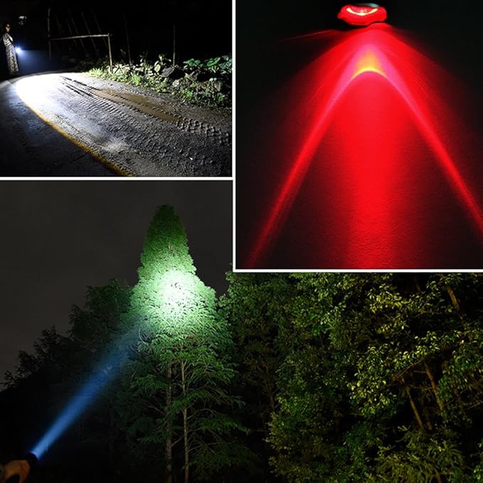 M MAKETHEONE Red Green White Flashlight, 1000 lumens Powerful LED Waterproof Adjustable Focus Tactical Torch for Fishing, Hiking, Camping, Caving, Outdoor Activities
