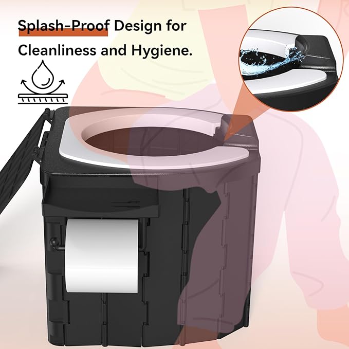 Portable Camping Toilet Upgraded Soft Camp Toilet Seat with Paper Holder- Travel Potty Perfect for Emergency Preparedness, Backcountry, Car, Boat, Road Trips.