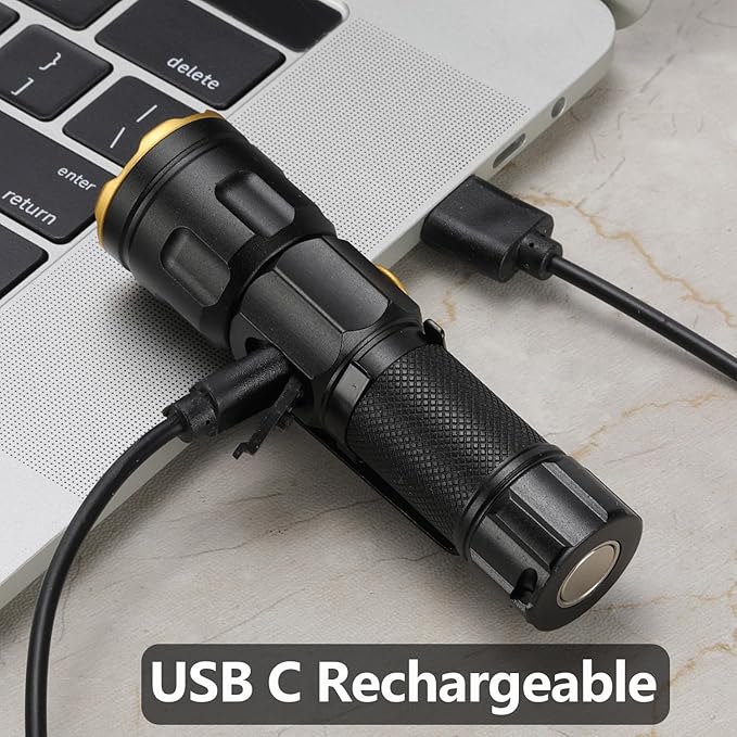 ALONEFIRE X77 LED Mini Flashlight High Lumens USB C Rechargeable Zoom Small Flashlight Bright Lightweight Pocket Size Long Range with 5 Light Modes Magnetic with Clip, Rechargeable Battery for EDC