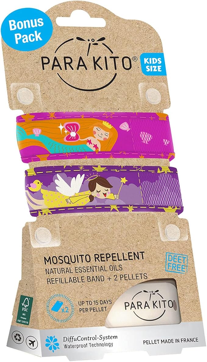 PARA'KITO Mosquito Repellent Pack - 2 Kids Wristbands & 2 Refills Mermaid/Angel