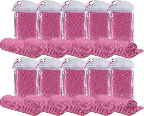10 Pack Cooling Towels Bulk Microfiber Ice Towel Quick Dry Breathable Chilly Sweat Towel Stay Cool Towel for Neck Face Yoga Gym Workout Running Pilates Beach with Carabin Bag, 40x12'', Pink