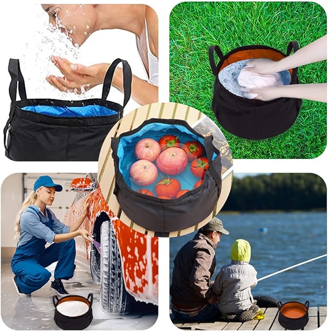 2 Pack Collapsible Bucket with Handle 2 Gallon Portable Camping Wash Basin Folding Water Container for Fishing Beach (Red+Blue)