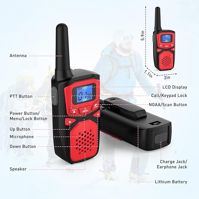 Adult Walkie Talkie WokTok Long Range Rechargeable Portable Two-Way Walkie Talkie, Hiking Accessories, SOS Sirens, NOAA Weather Alarms, Kid's Toys, Easy-to-Use Rechargeable Walkie Talkies,2 Pack